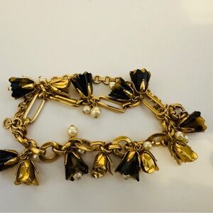 J Crew whimsical Gold and tortoise shell Floral Bracelet